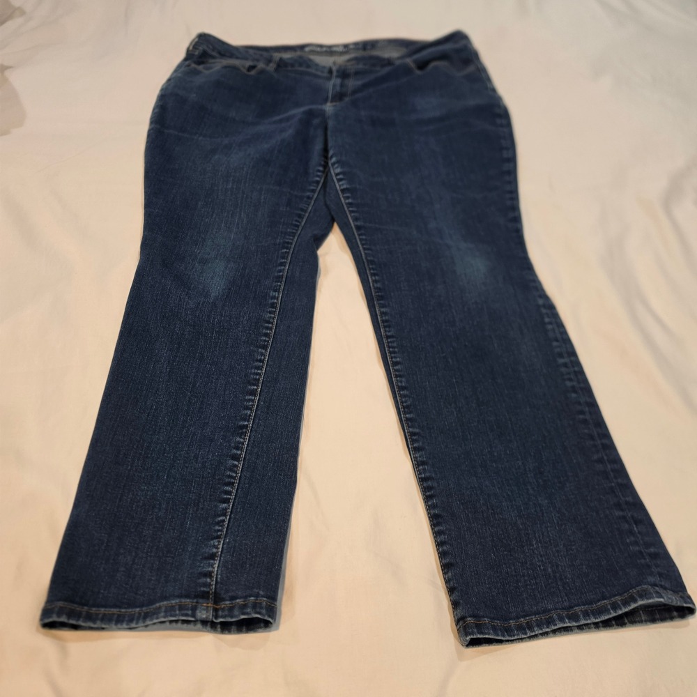 Eddie Bauer Curvy Straight Jeans Womens 18P Blue Excellent Specially Dyed Denim